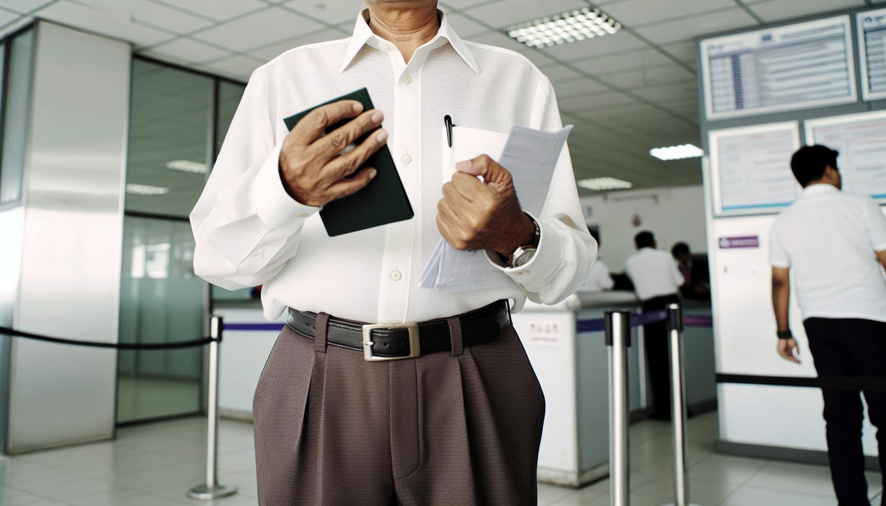 A person is waiting at the border office having doc on his hand