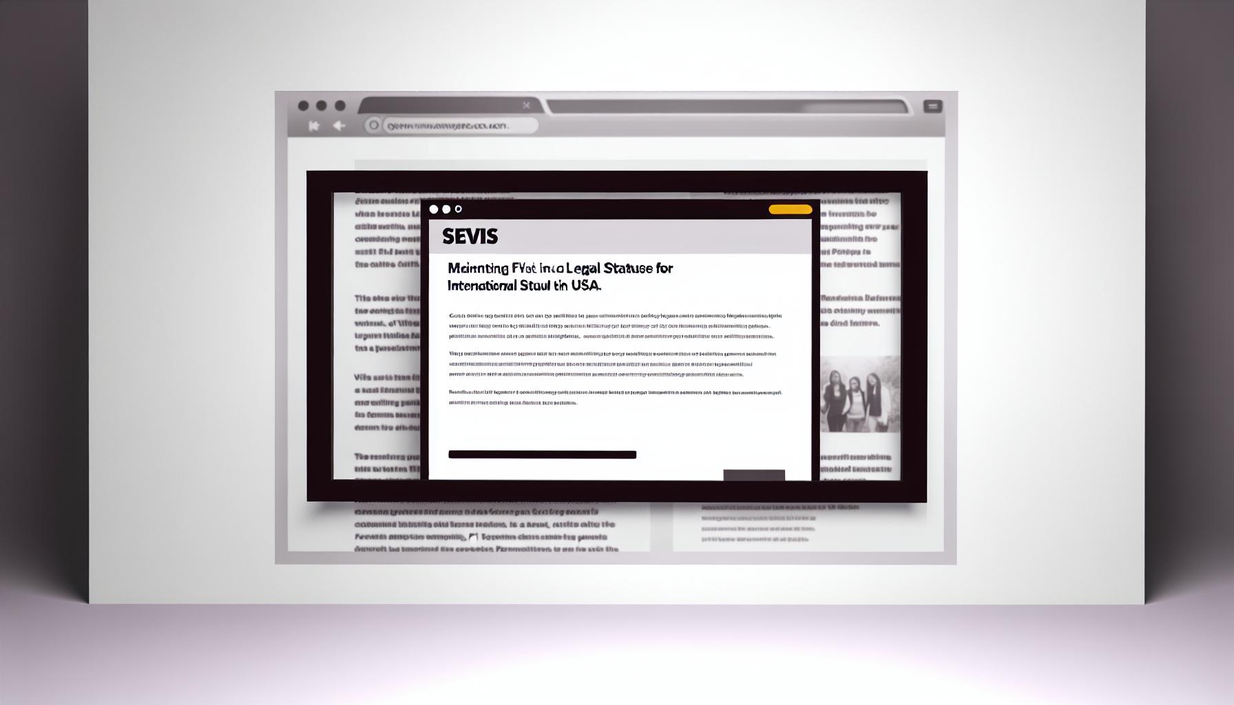 An iframe with text about SEVIS, F1 Visa guidelines, and maintaining legal status for international students in the US displayed on a webpage