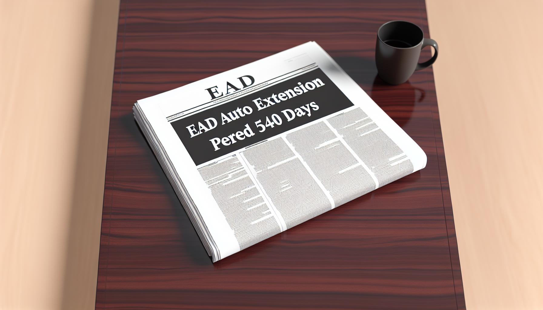 show a newspaper with a title EAD auto extension period to 540 days