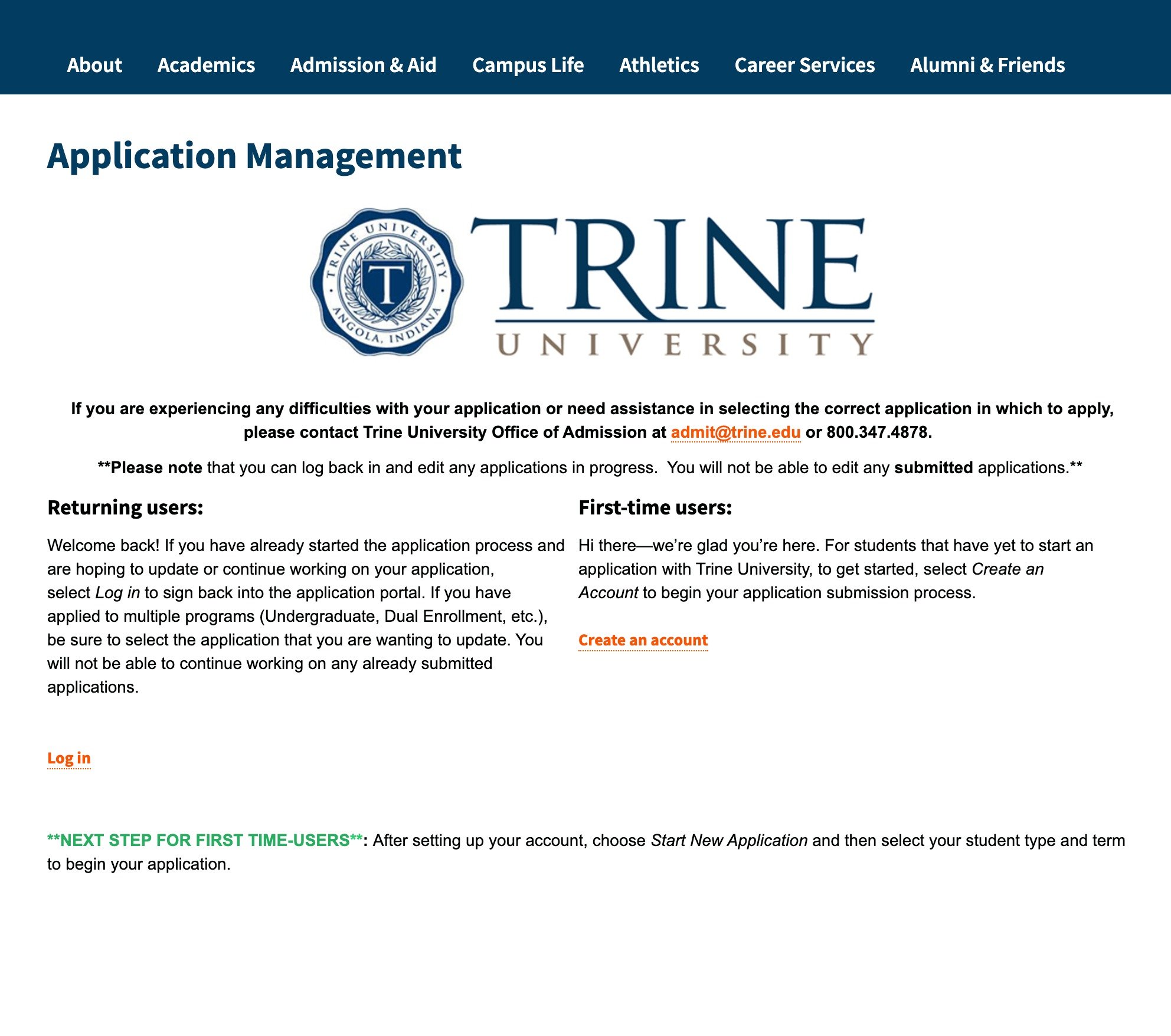 Step 1: Application Website Entrance